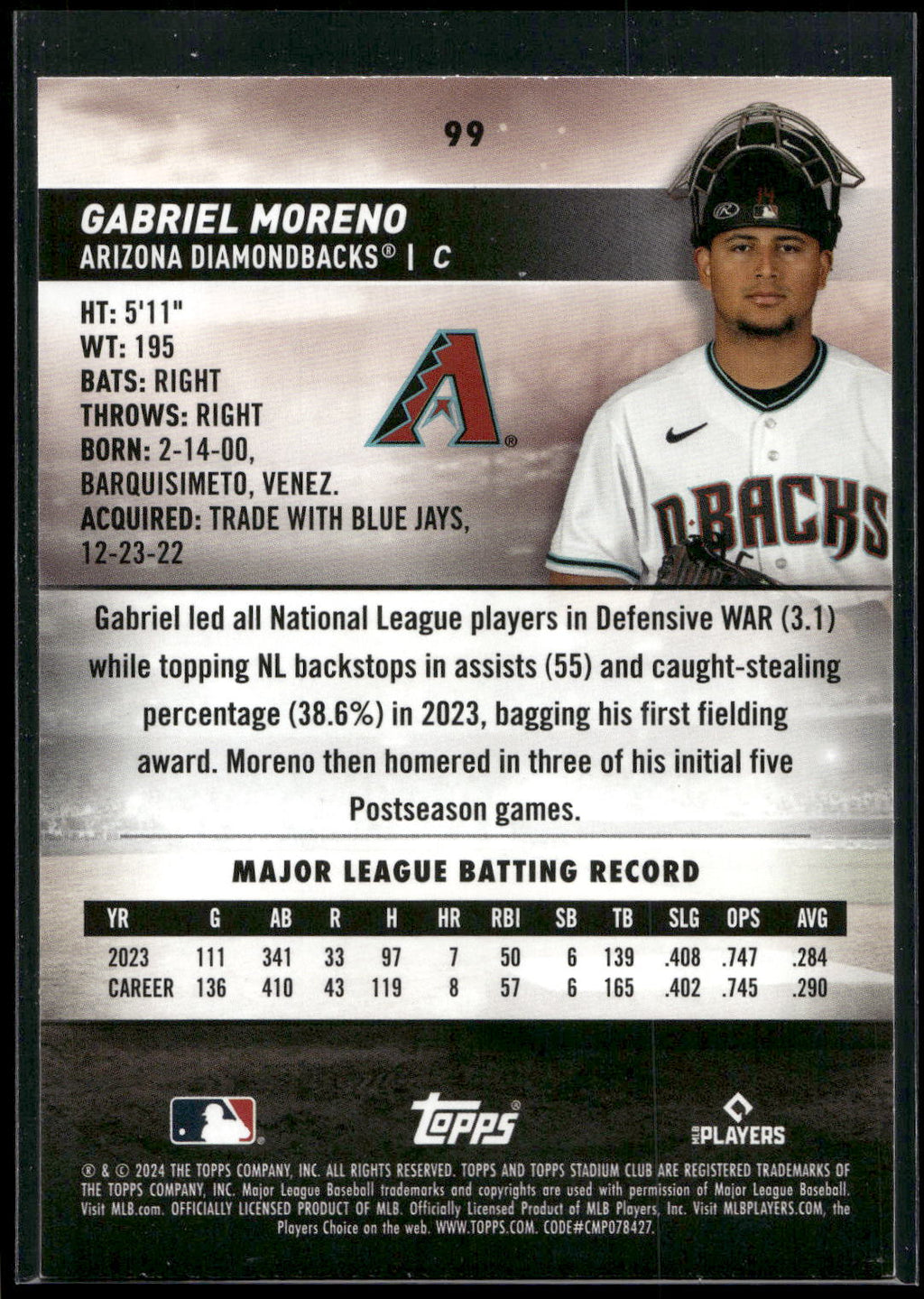2024 Stadium Club #99 Gabriel Moreno