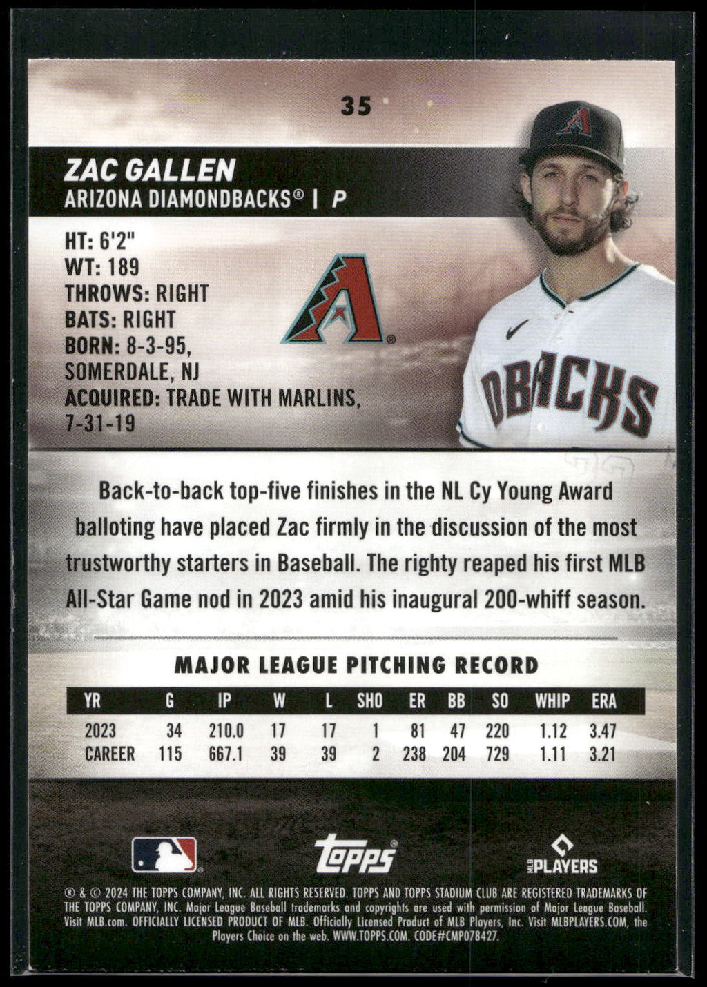 2024 Stadium Club #35 Zac Gallen