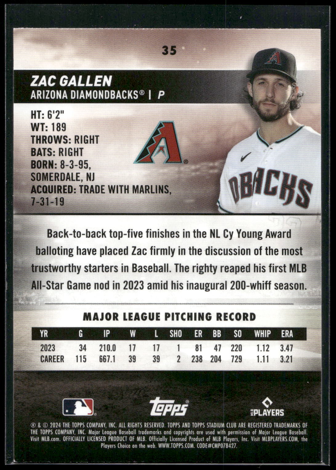 2024 Stadium Club #35 Zac Gallen