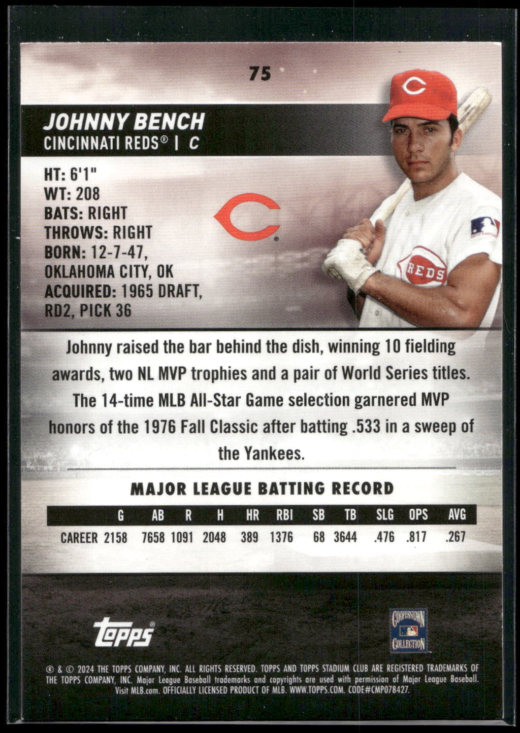 2024 Stadium Club #75 Johnny Bench