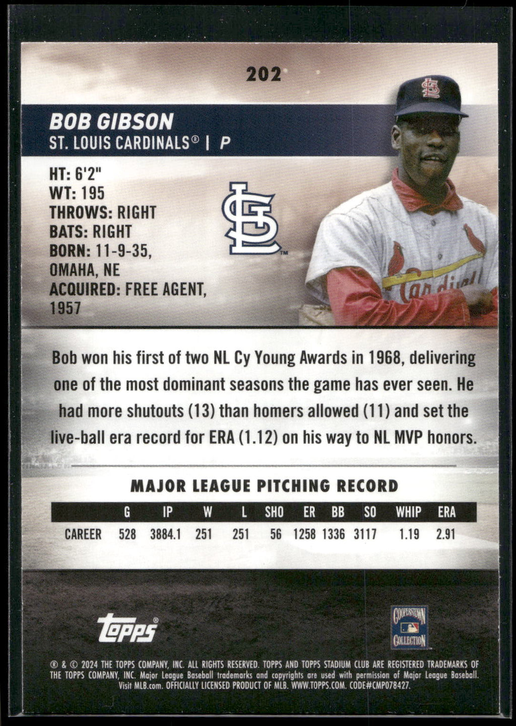 2024 Stadium Club #202 Bob Gibson