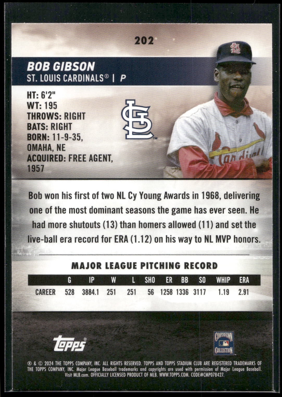 2024 Stadium Club #202 Bob Gibson