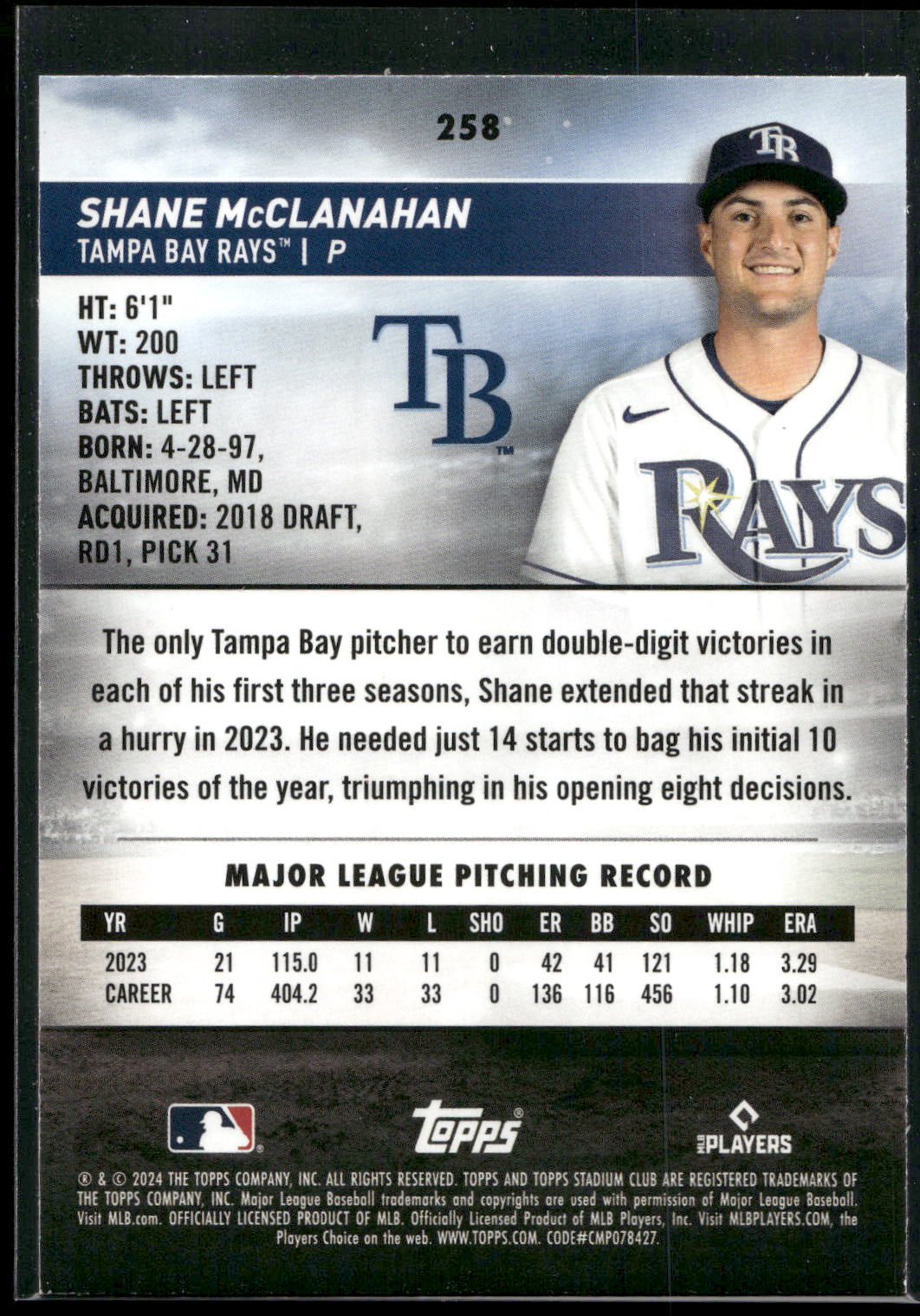 2024 Stadium Club #258 Shane McClanahan