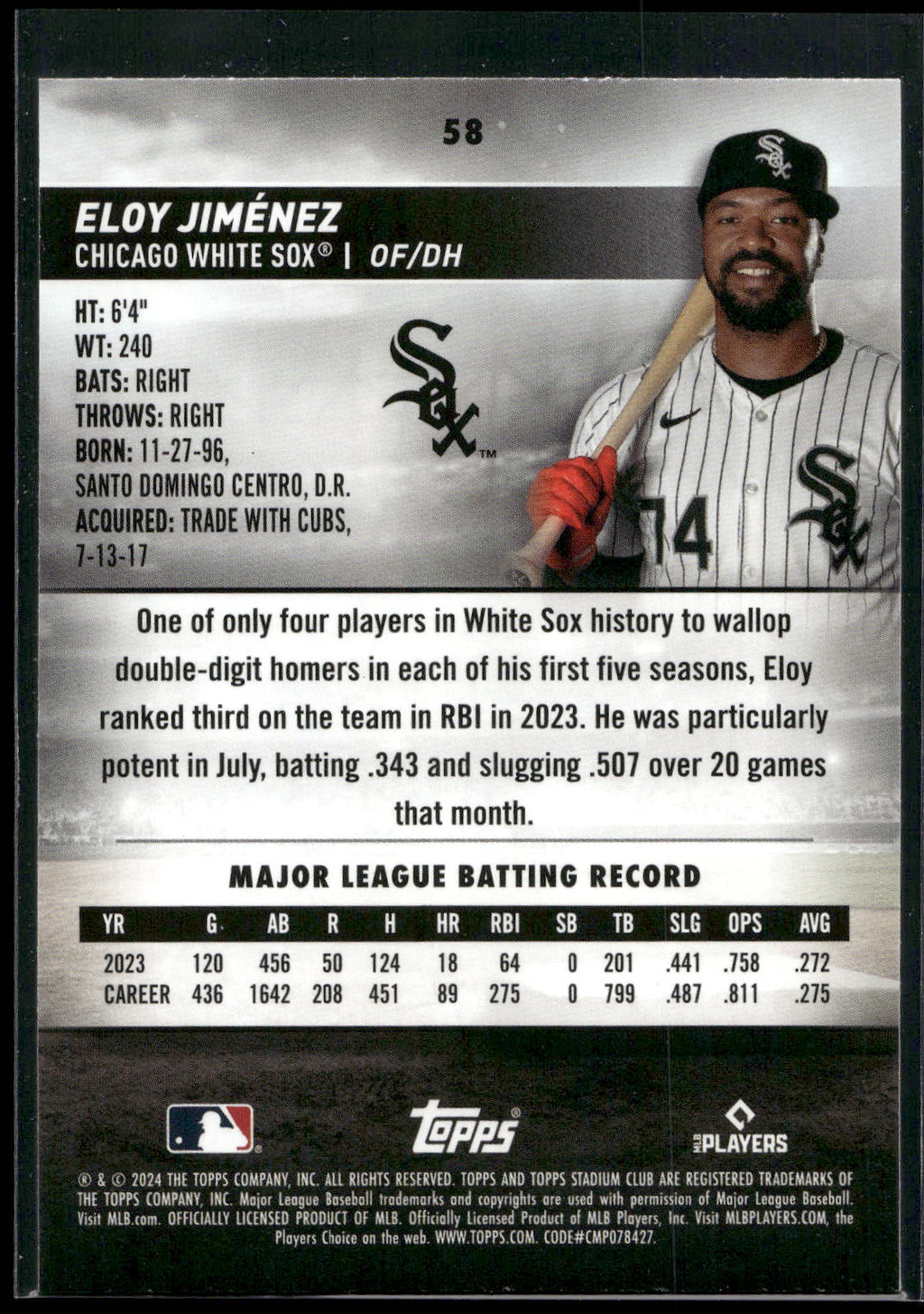 2024 Stadium Club #58 Eloy Jiménez
