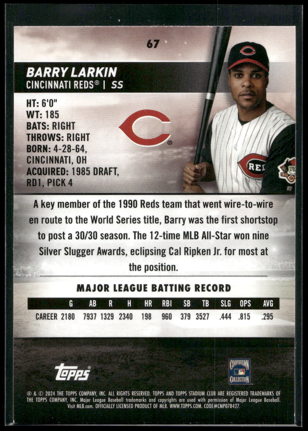 2024 Stadium Club #67 Barry Larkin