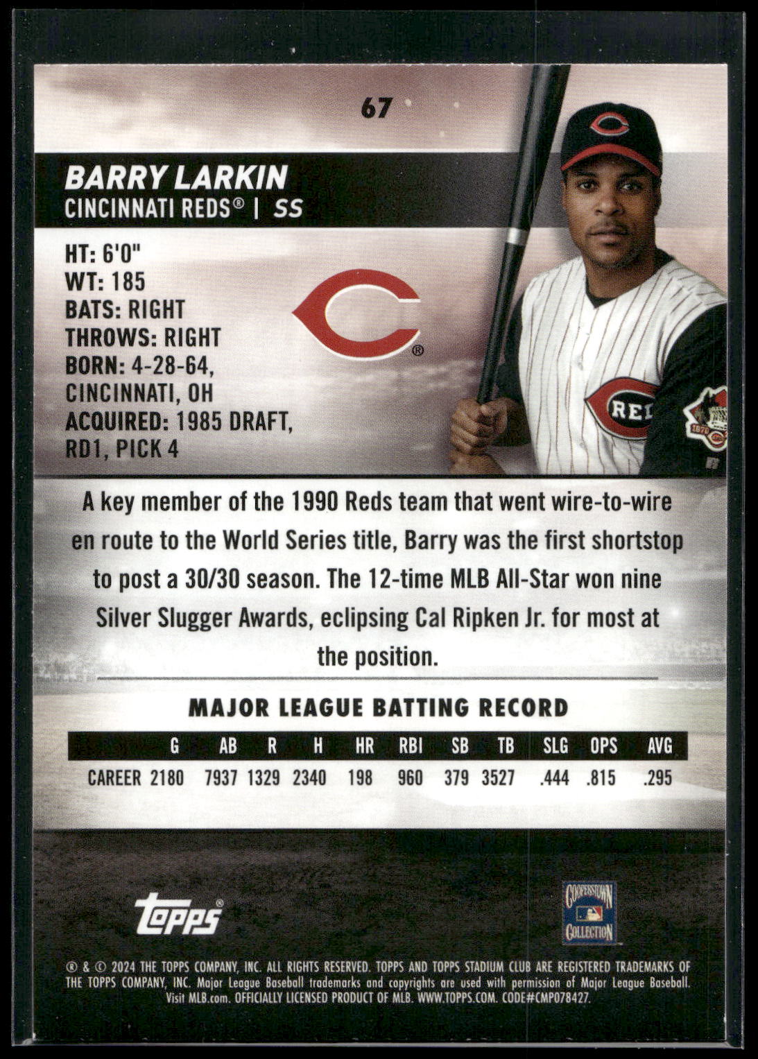 2024 Stadium Club #67 Barry Larkin