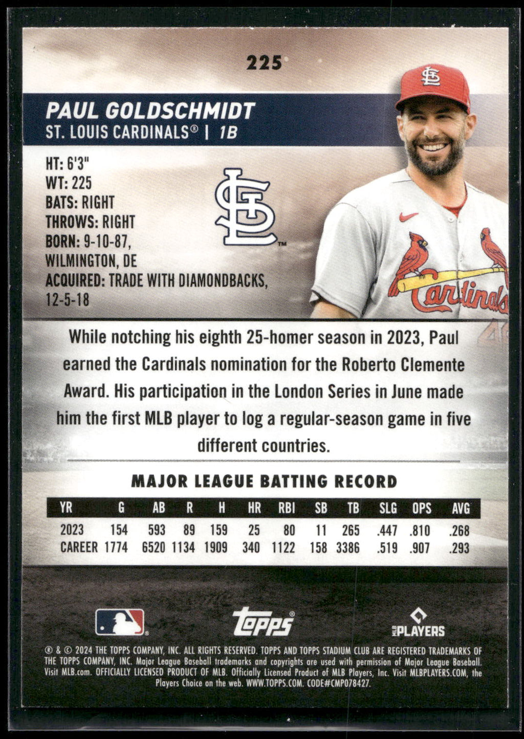 2024 Stadium Club #225 Paul Goldschmidt