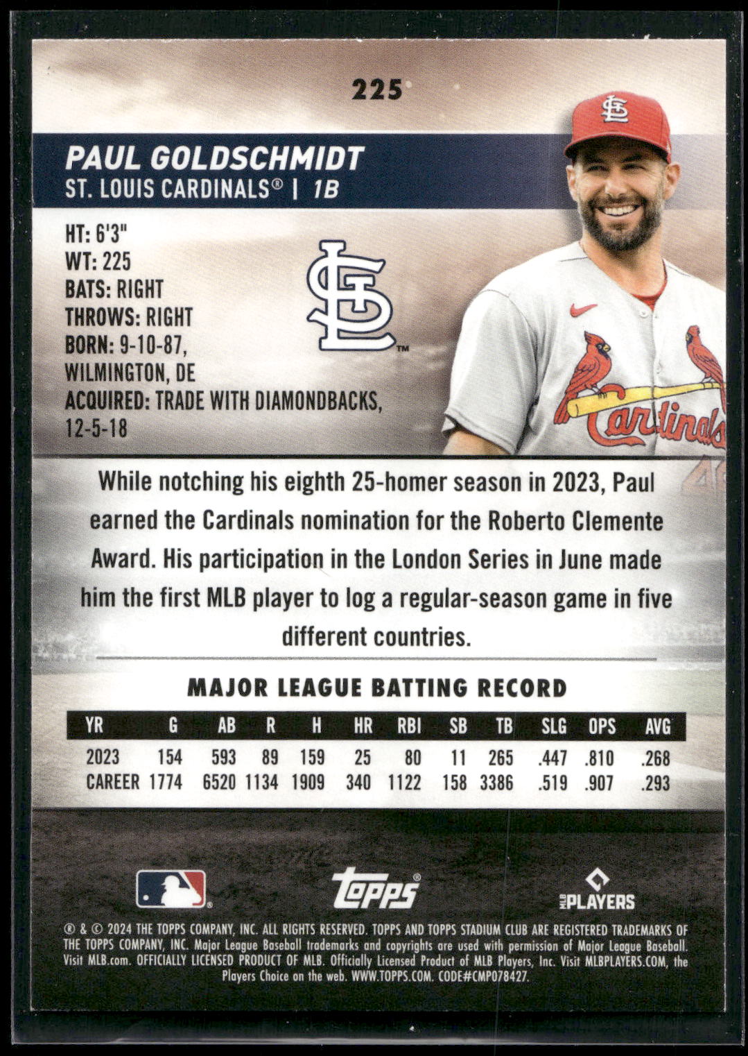 2024 Stadium Club #225 Paul Goldschmidt