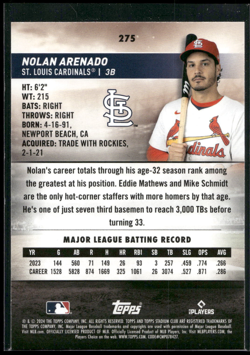 2024 Stadium Club #275 Nolan Arenado