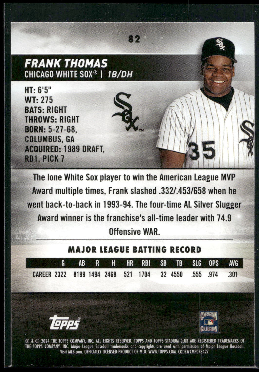 2024 Stadium Club #82 Frank Thomas