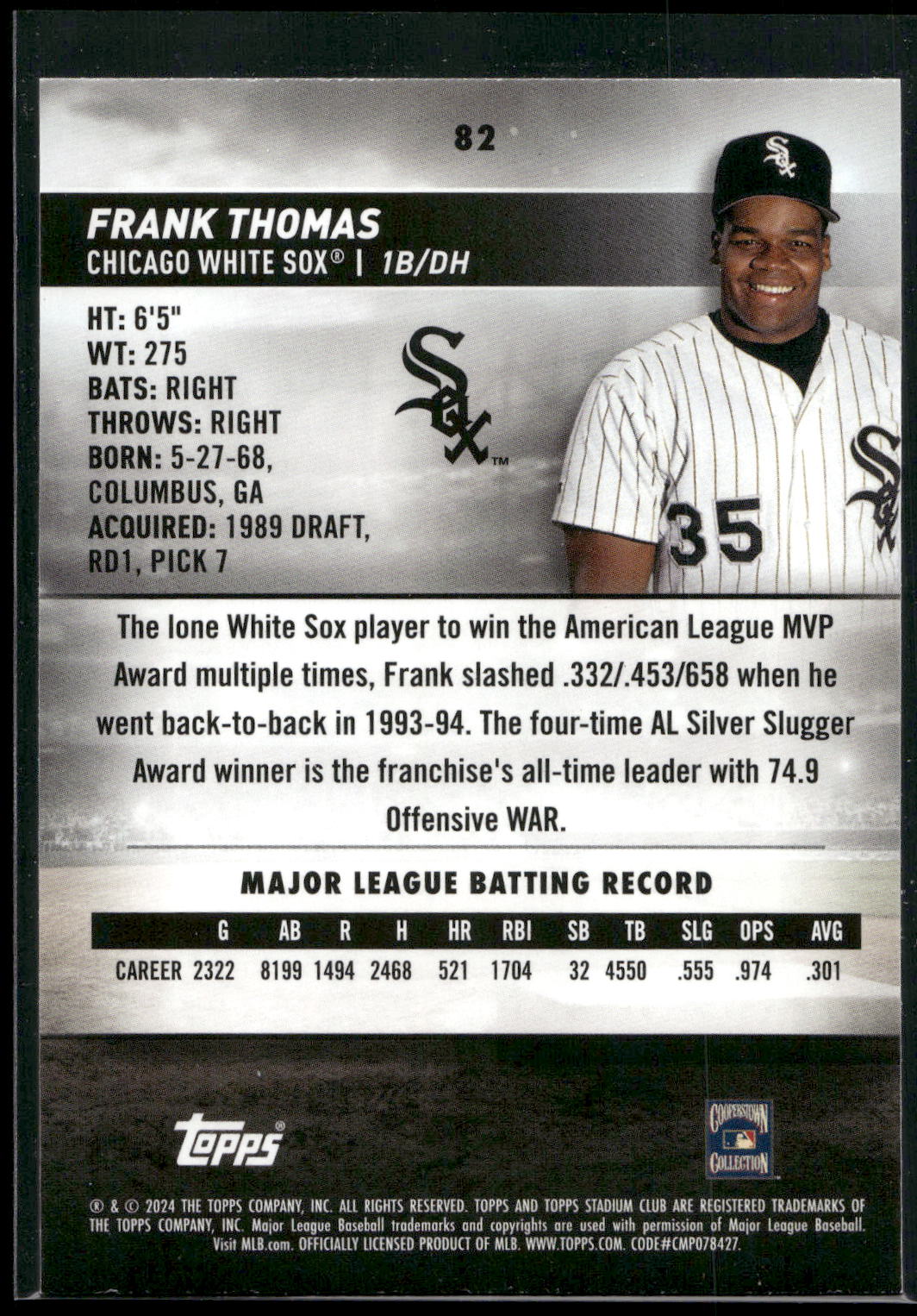 2024 Stadium Club #82 Frank Thomas