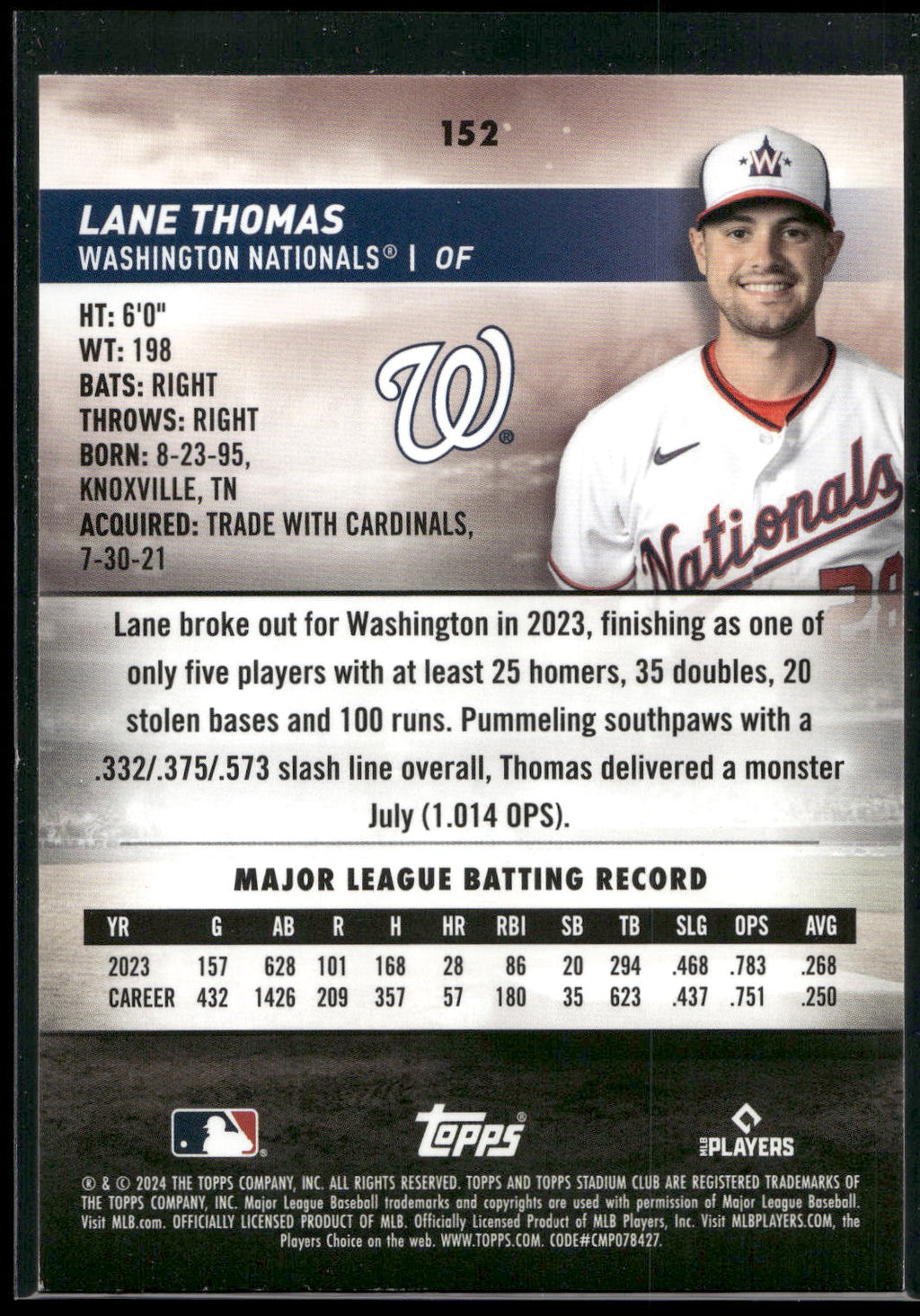2024 Stadium Club #152 Lane Thomas