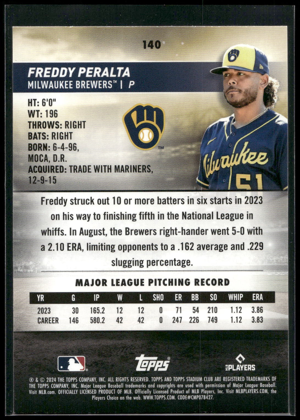 2024 Stadium Club #140 Freddy Peralta