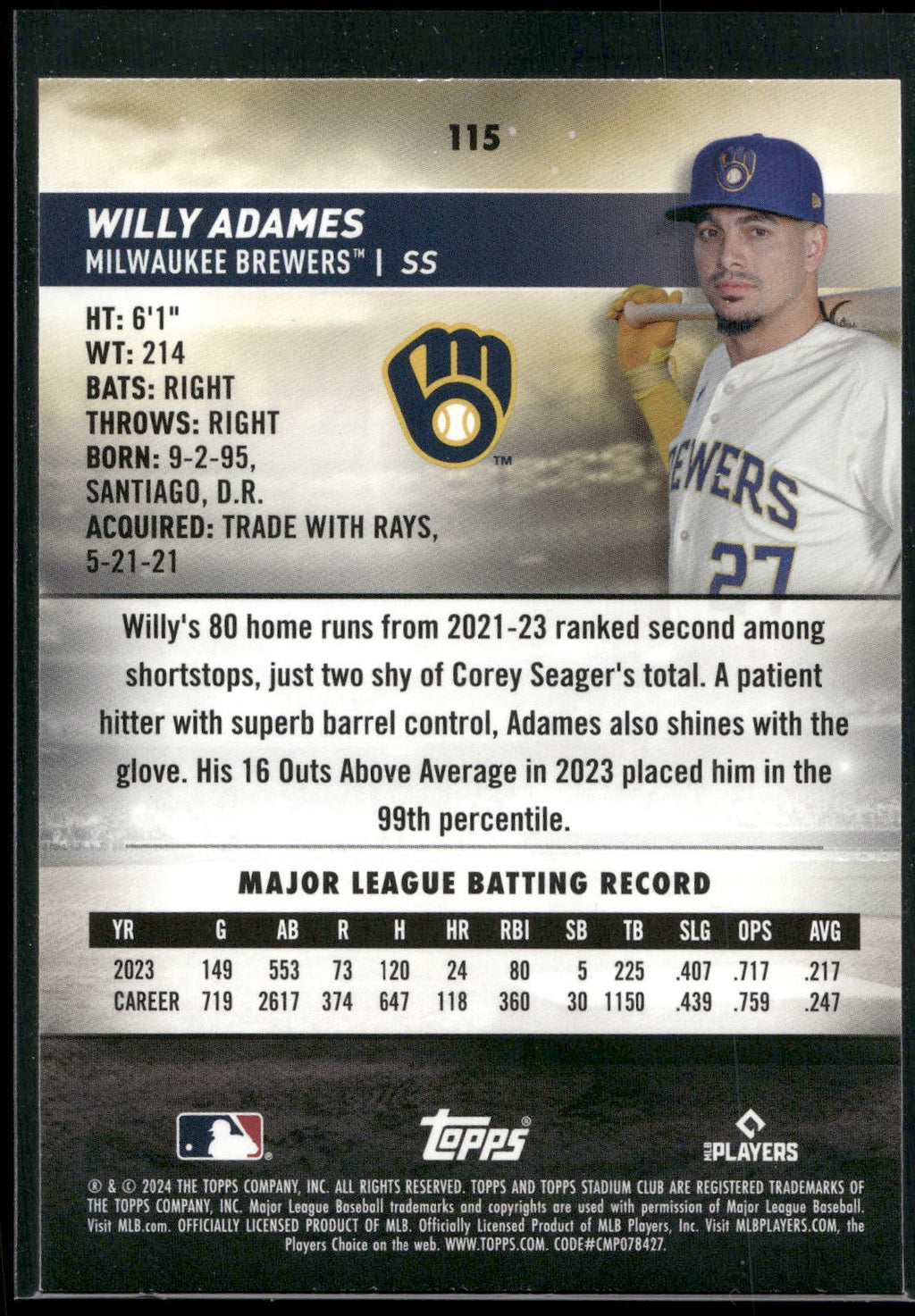2024 Stadium Club #115 Willy Adames
