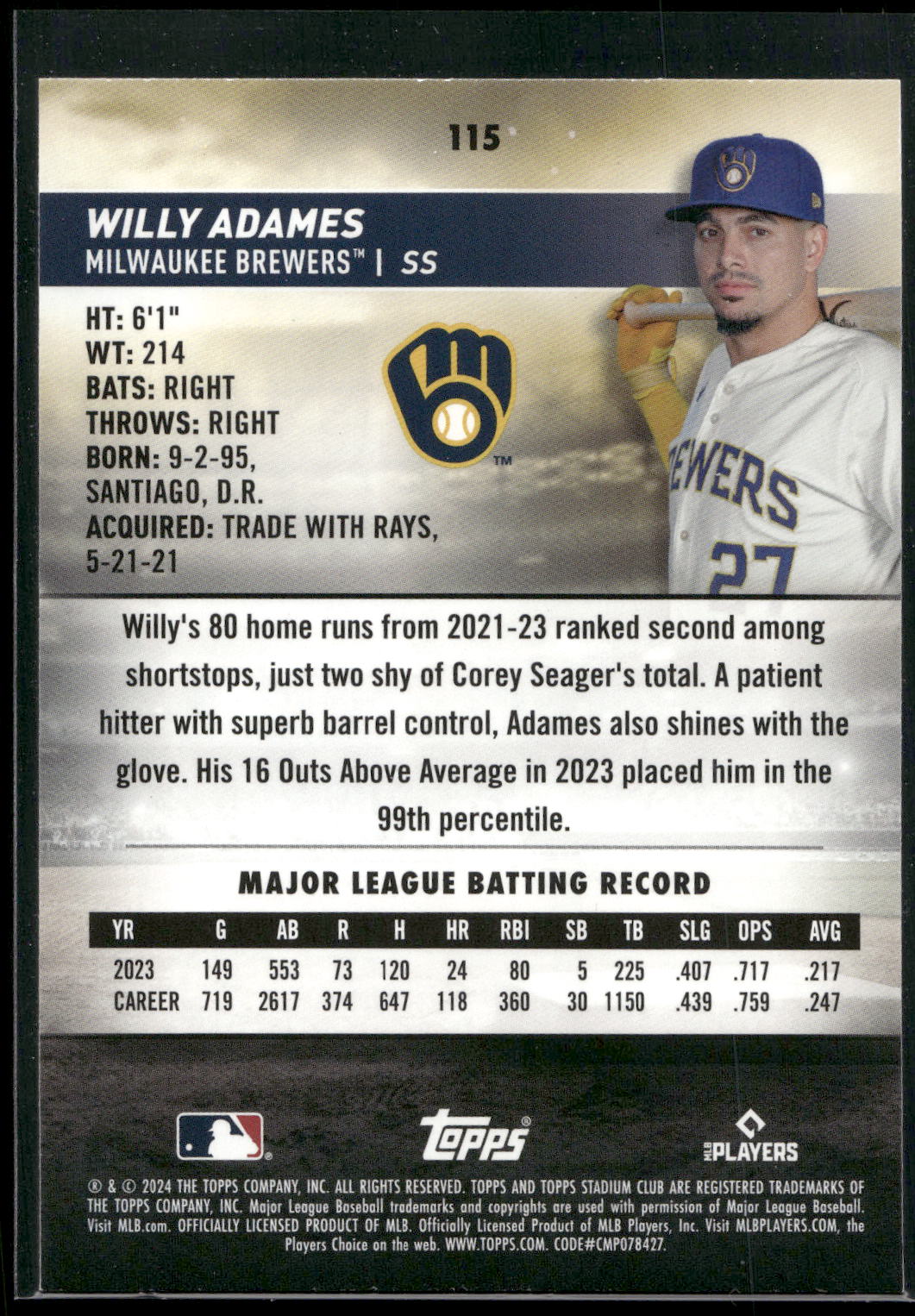 2024 Stadium Club #115 Willy Adames