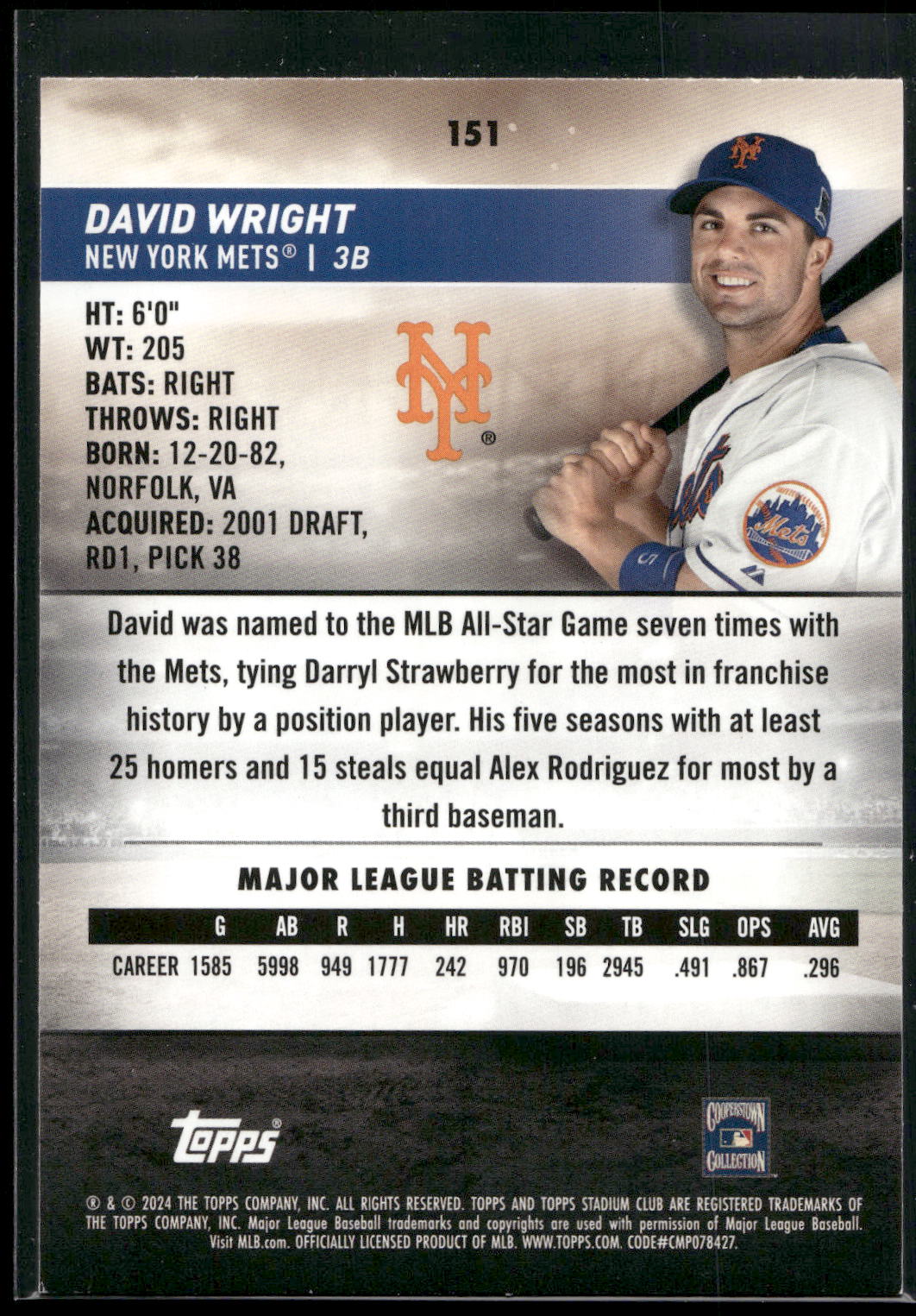2024 Stadium Club #151 David Wright