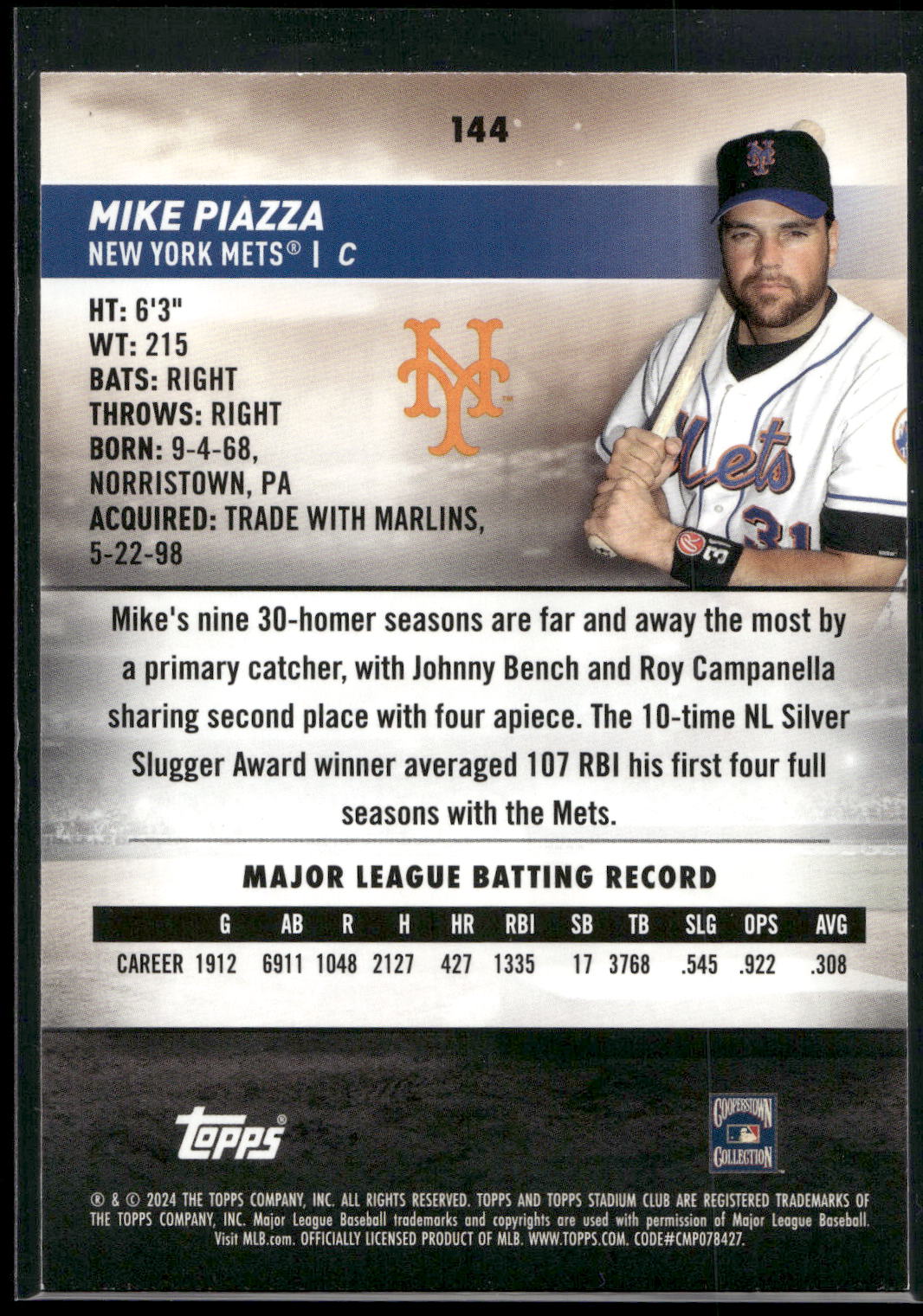 2024 Stadium Club #144 Mike Piazza