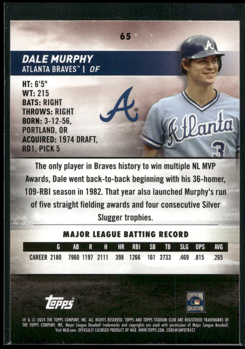 2024 Stadium Club #65 Dale Murphy