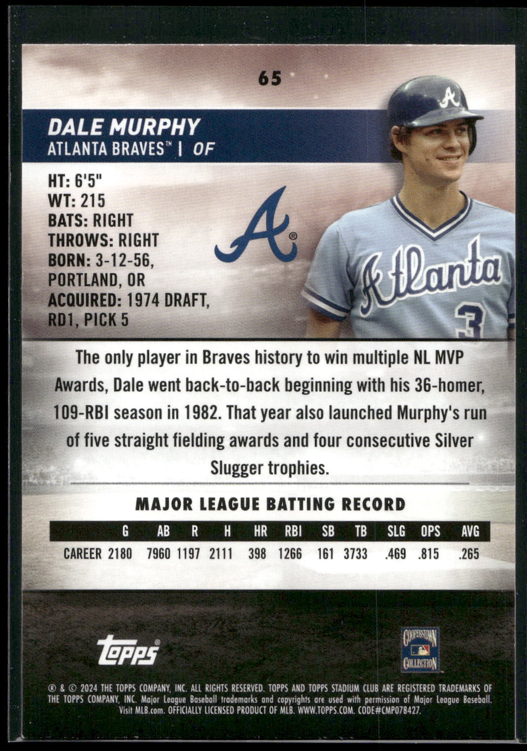 2024 Stadium Club #65 Dale Murphy