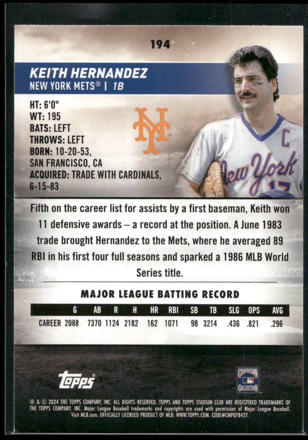 2024 Stadium Club #194 Keith Hernandez
