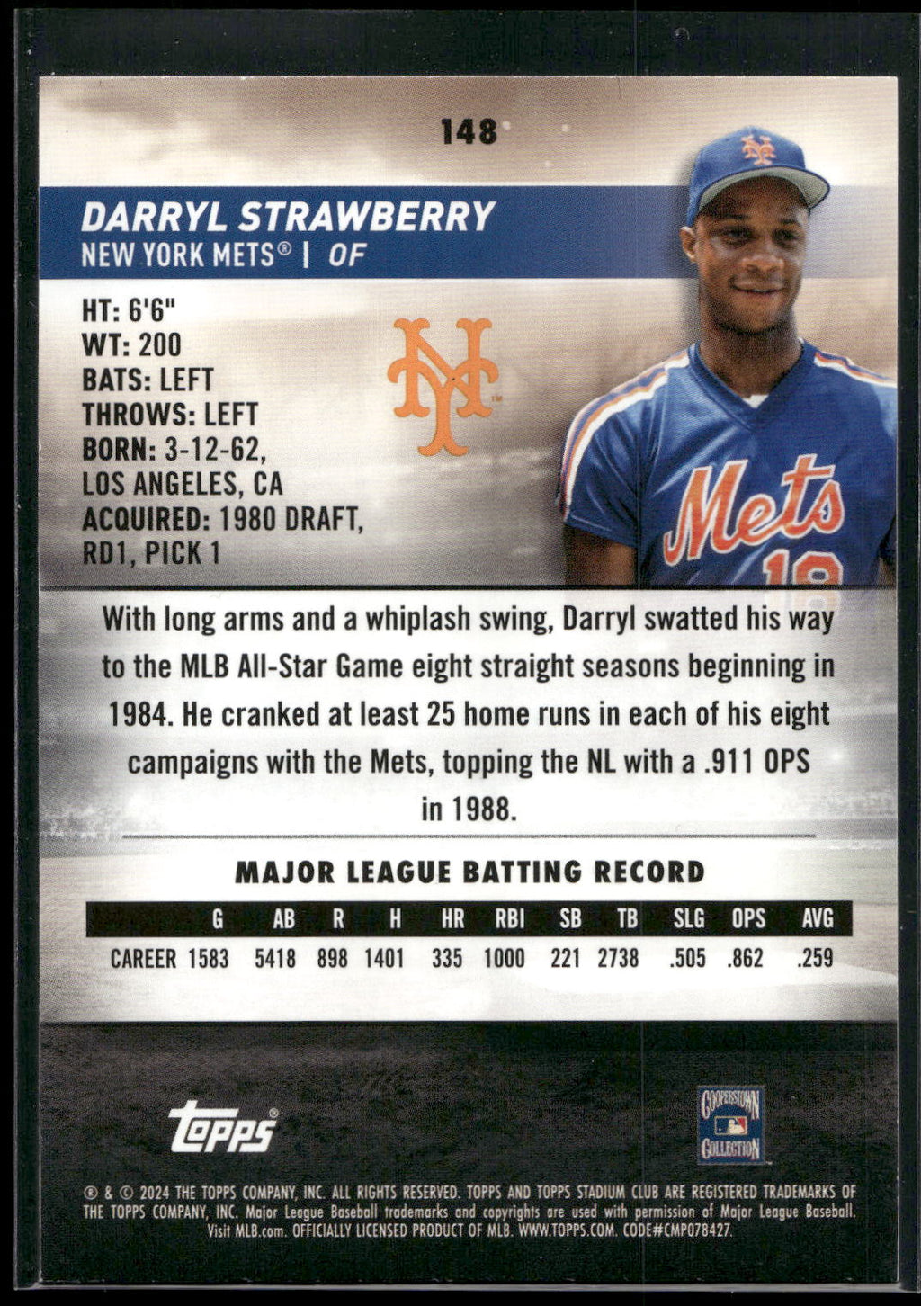 2024 Stadium Club #148 Darryl Strawberry