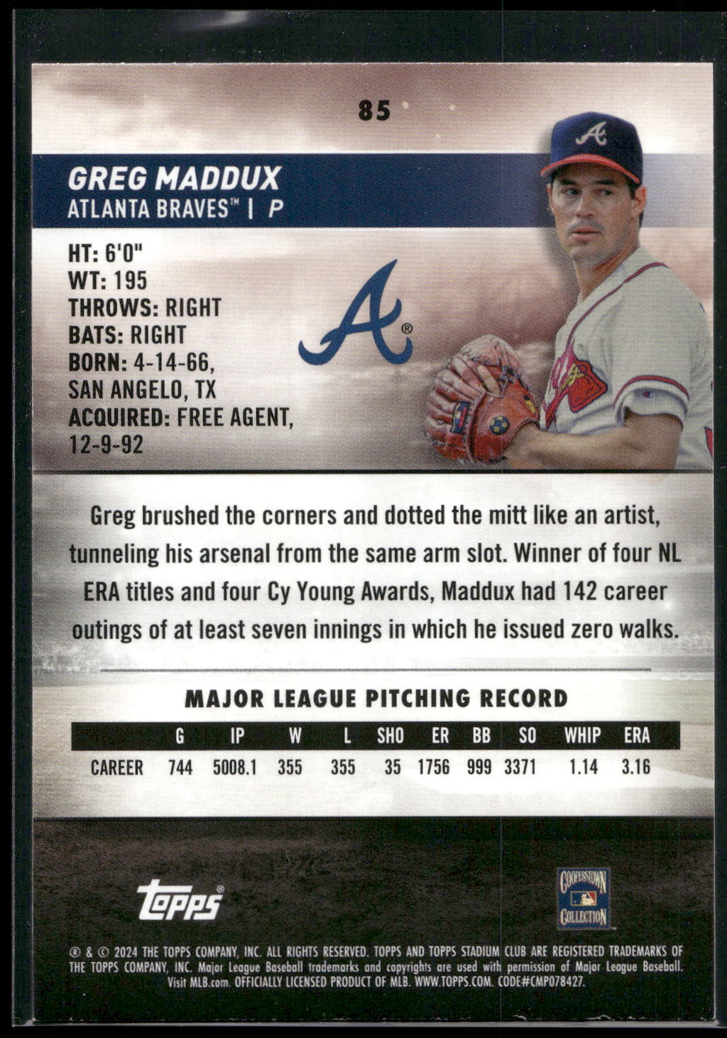 2024 Stadium Club #85 Greg Maddux