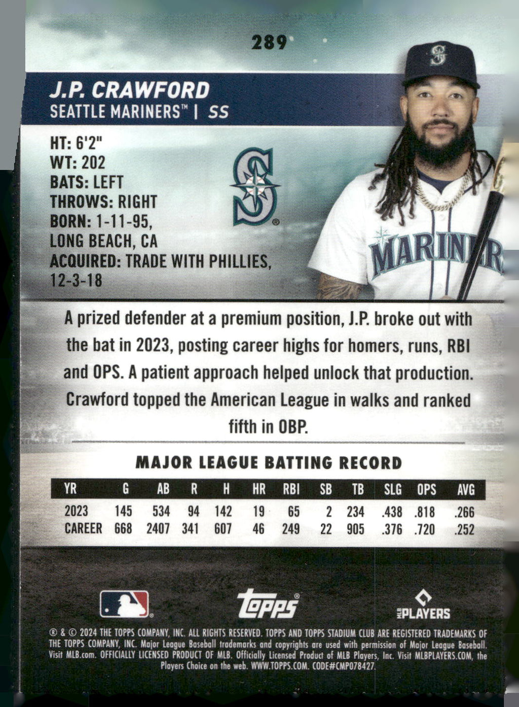 2024 Stadium Club #289 J.P. Crawford