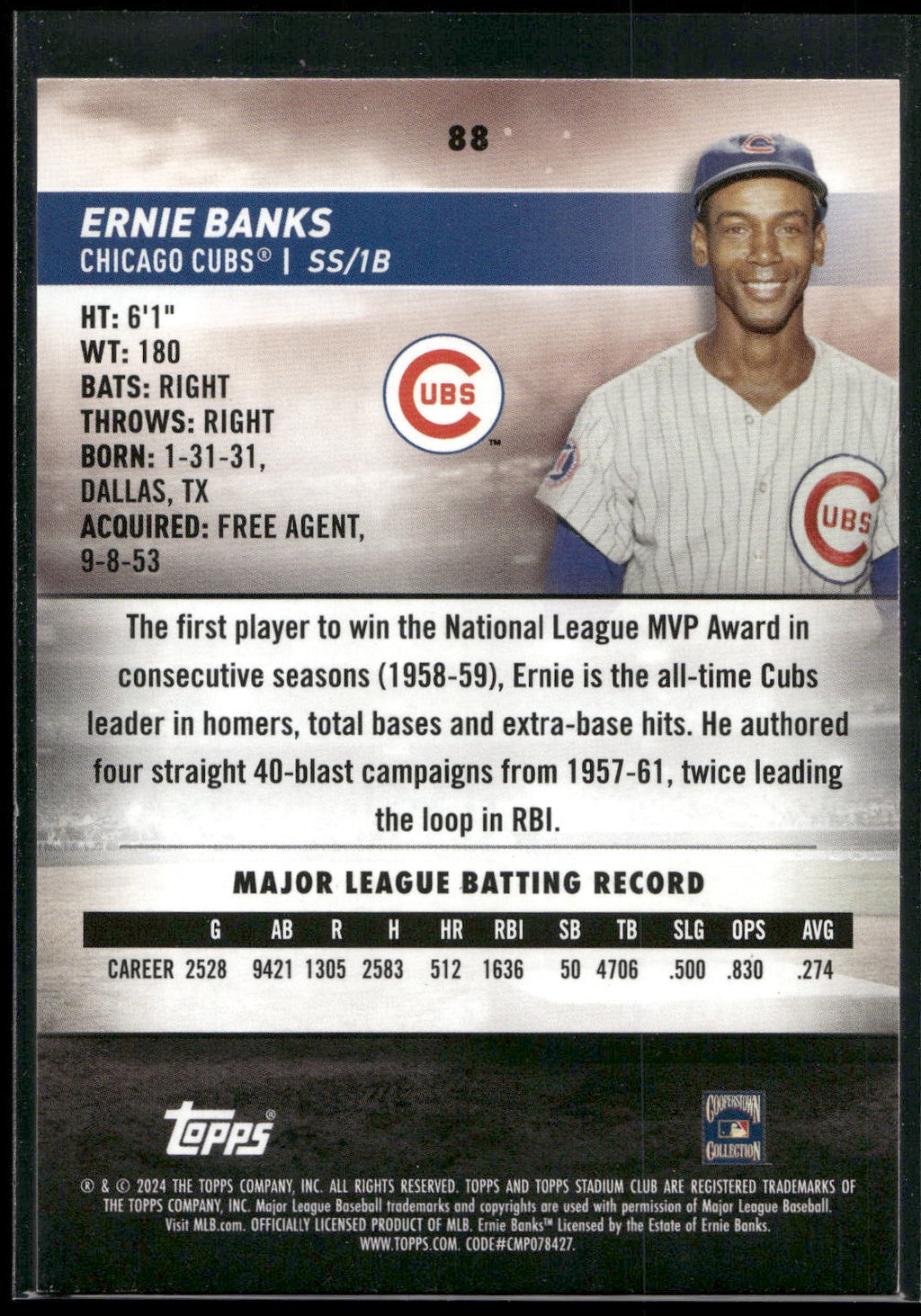 2024 Stadium Club #88 Ernie Banks