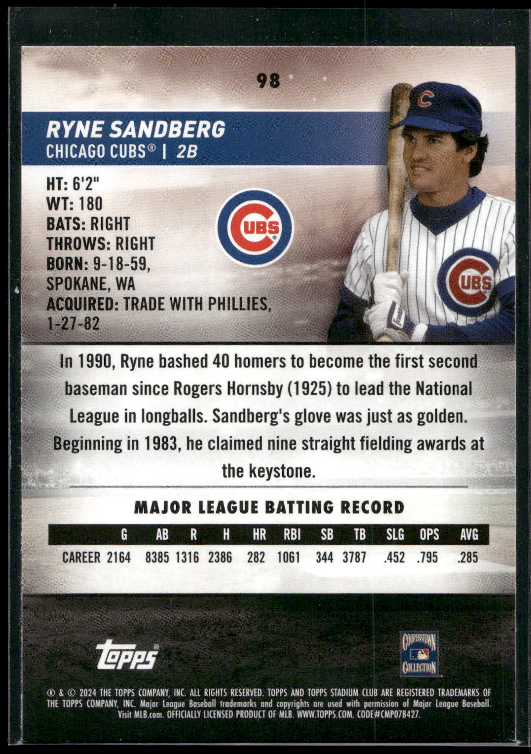 2024 Stadium Club #98 Ryne Sandberg