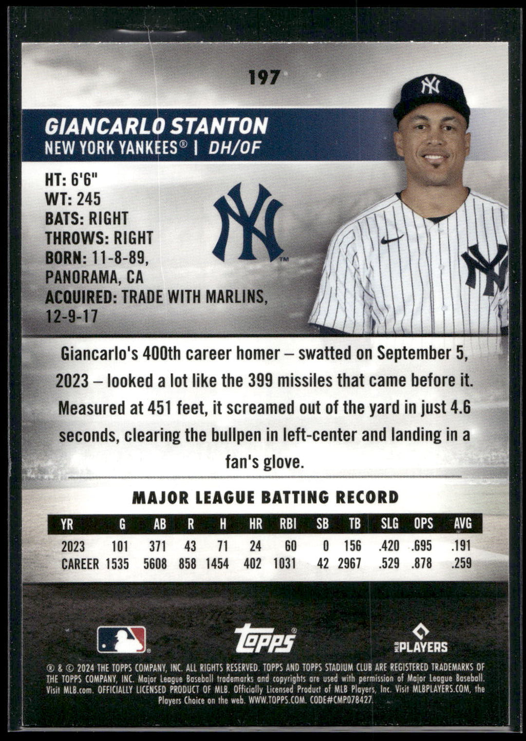 2024 Stadium Club #197 Giancarlo Stanton