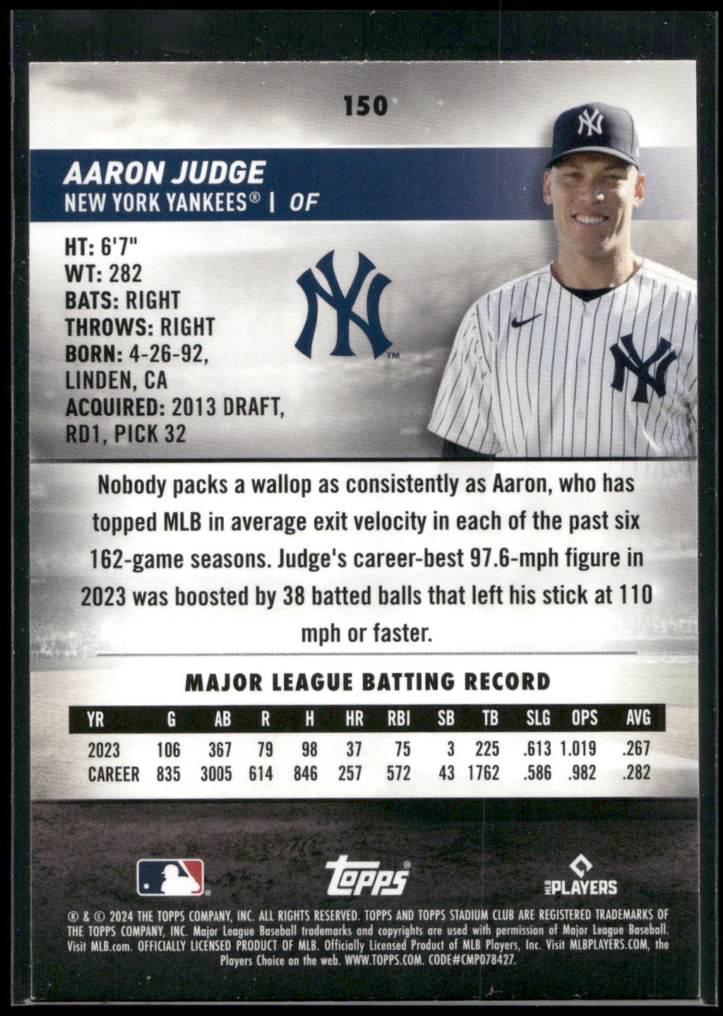 2024 Stadium Club #150 Aaron Judge