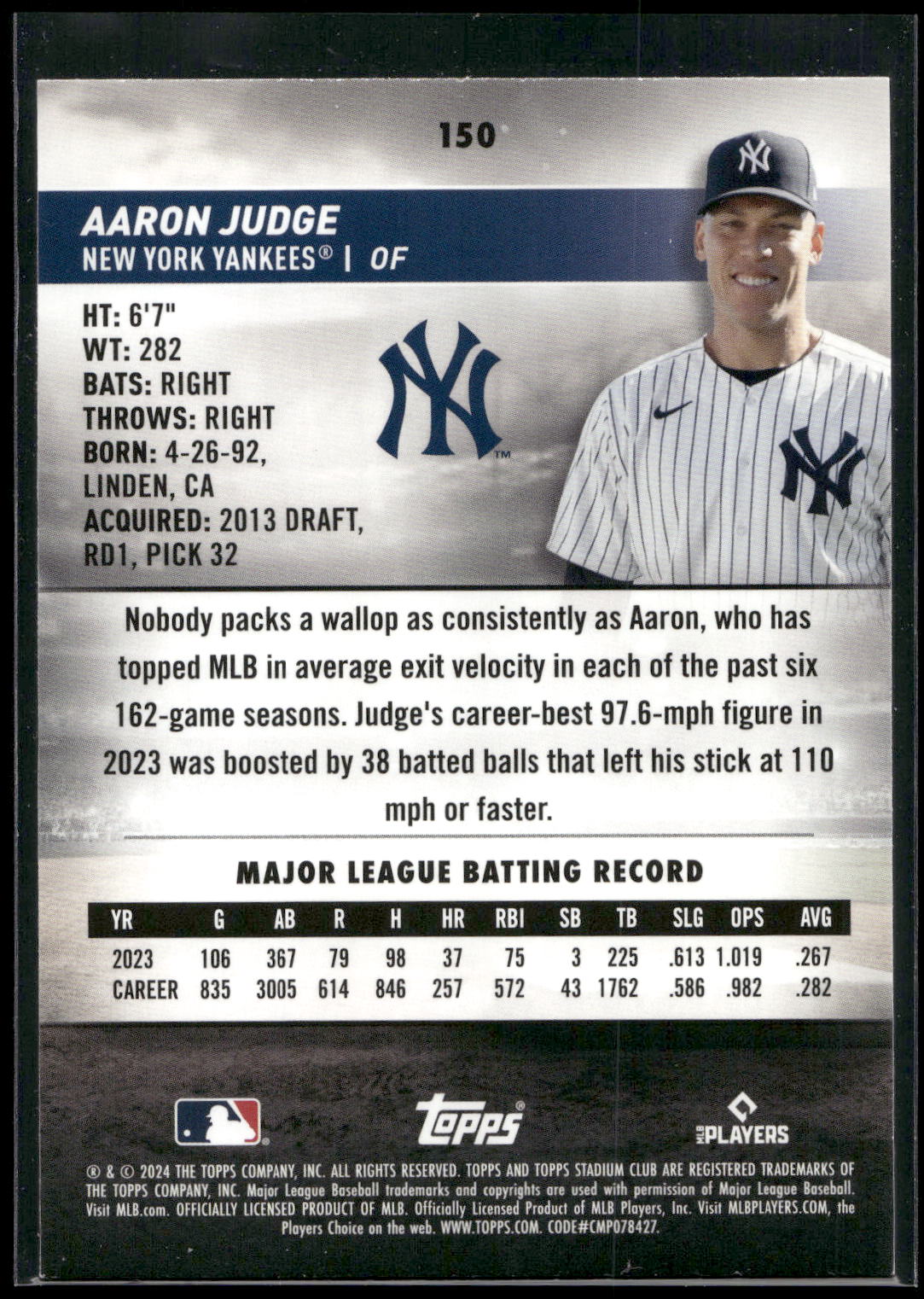 2024 Stadium Club #150 Aaron Judge