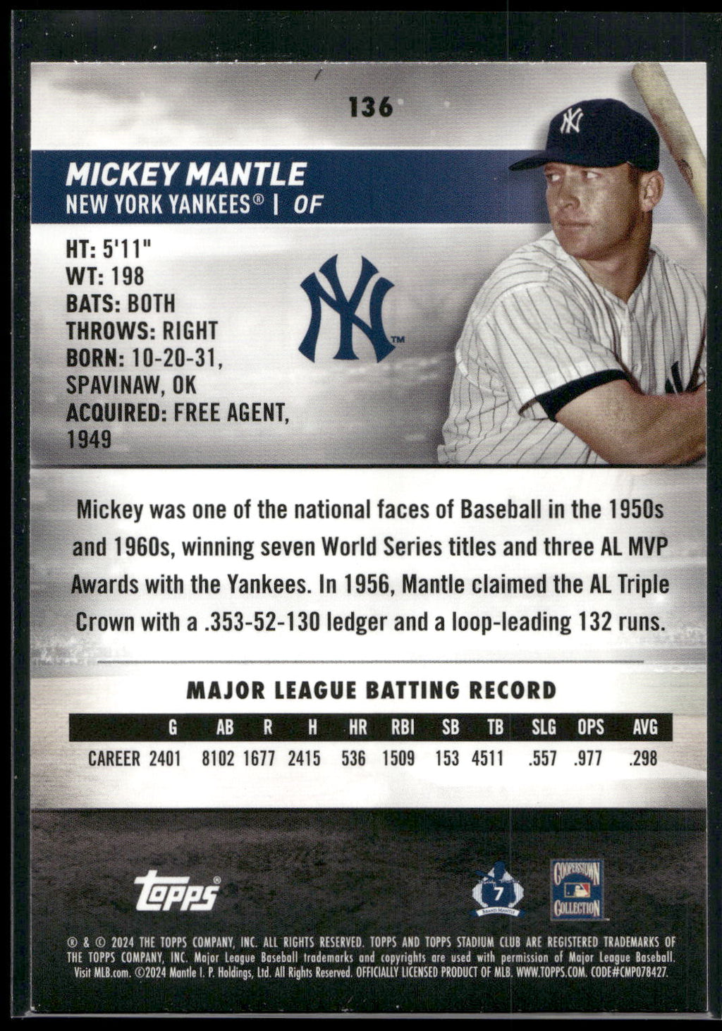 2024 Stadium Club #136 Mickey Mantle