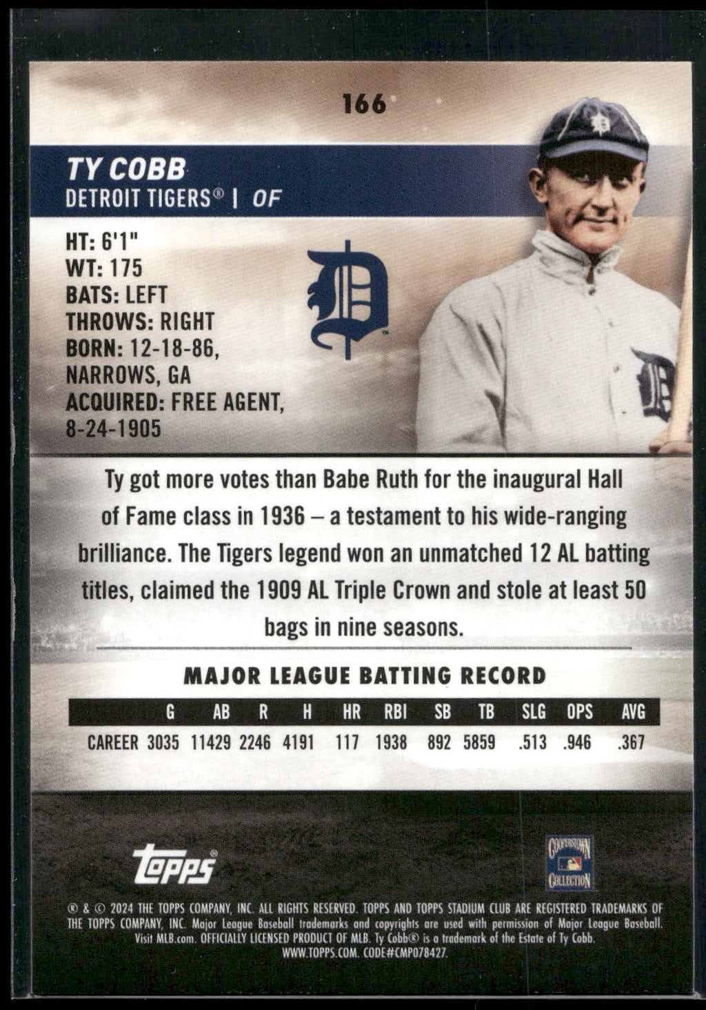 2024 Stadium Club #166 Ty Cobb