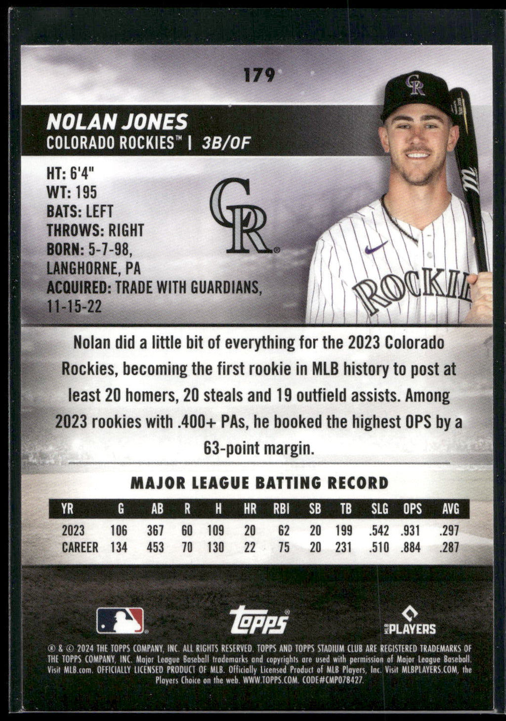 2024 Stadium Club #179 Nolan Jones
