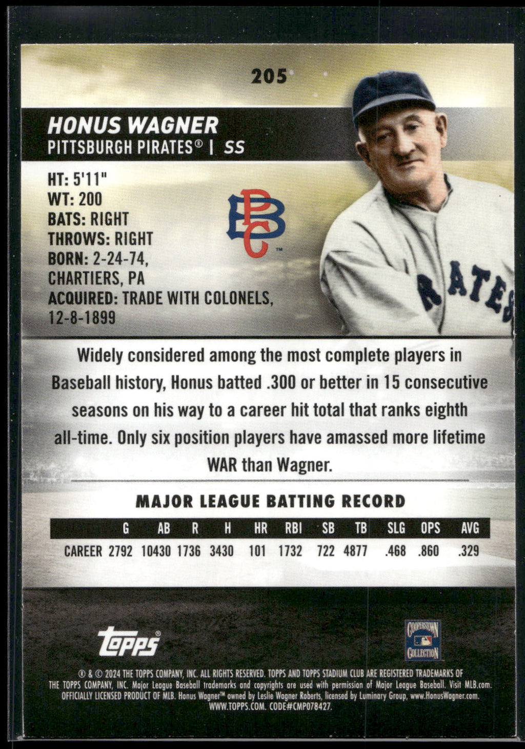 2024 Stadium Club #205 Honus Wagner