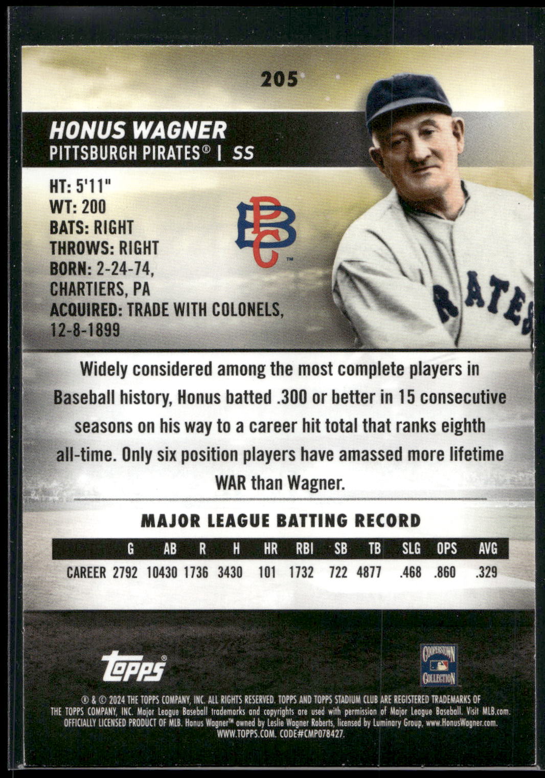 2024 Stadium Club #205 Honus Wagner