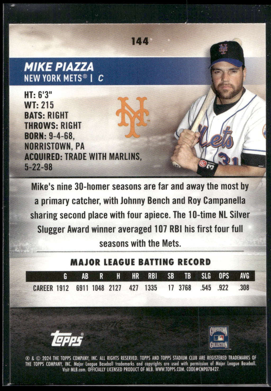 2024 Stadium Club #144 Mike Piazza