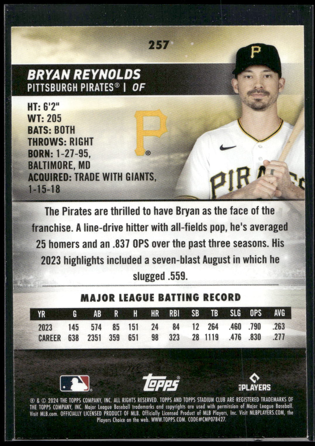 2024 Stadium Club #257 Bryan Reynolds
