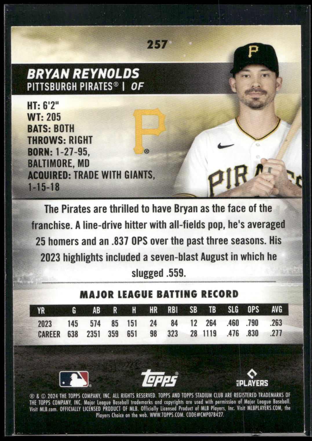 2024 Stadium Club #257 Bryan Reynolds