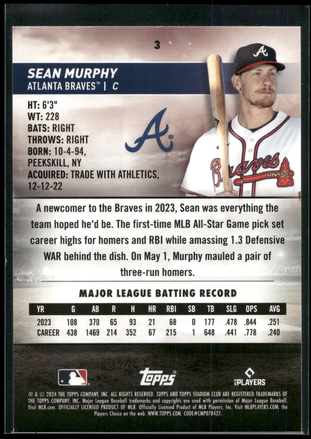 2024 Stadium Club #3 Sean Murphy
