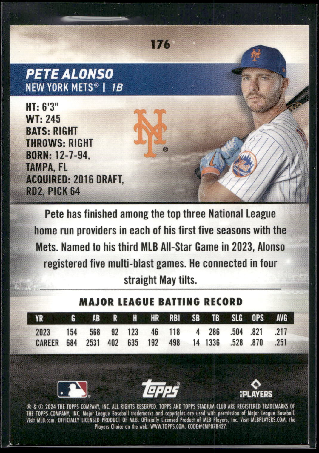 2024 Stadium Club #176 Pete Alonso