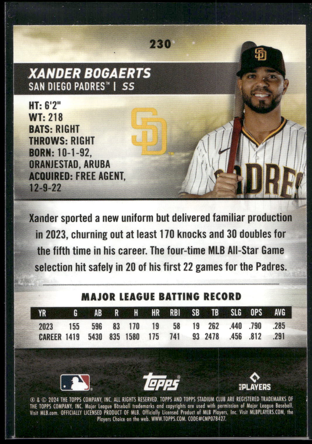 2024 Stadium Club #230 Xander Bogaerts