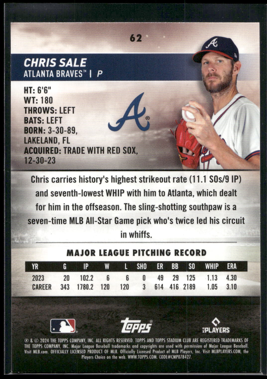 2024 Stadium Club #62 Chris Sale