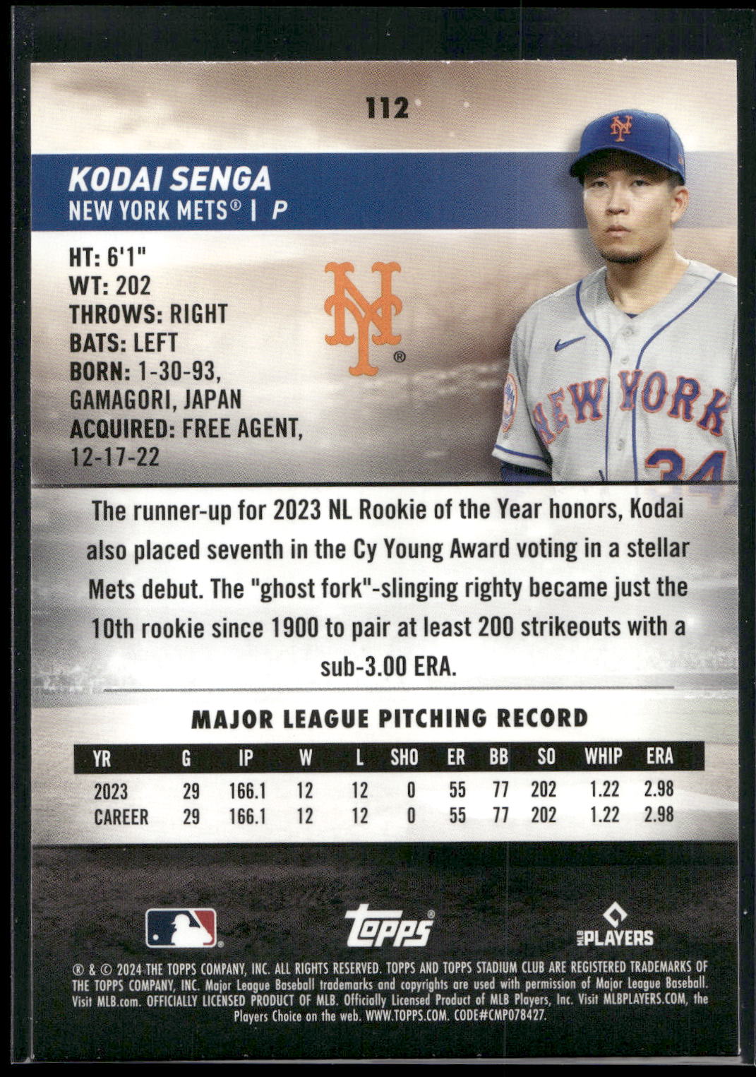 2024 Stadium Club #112 Kodai Senga