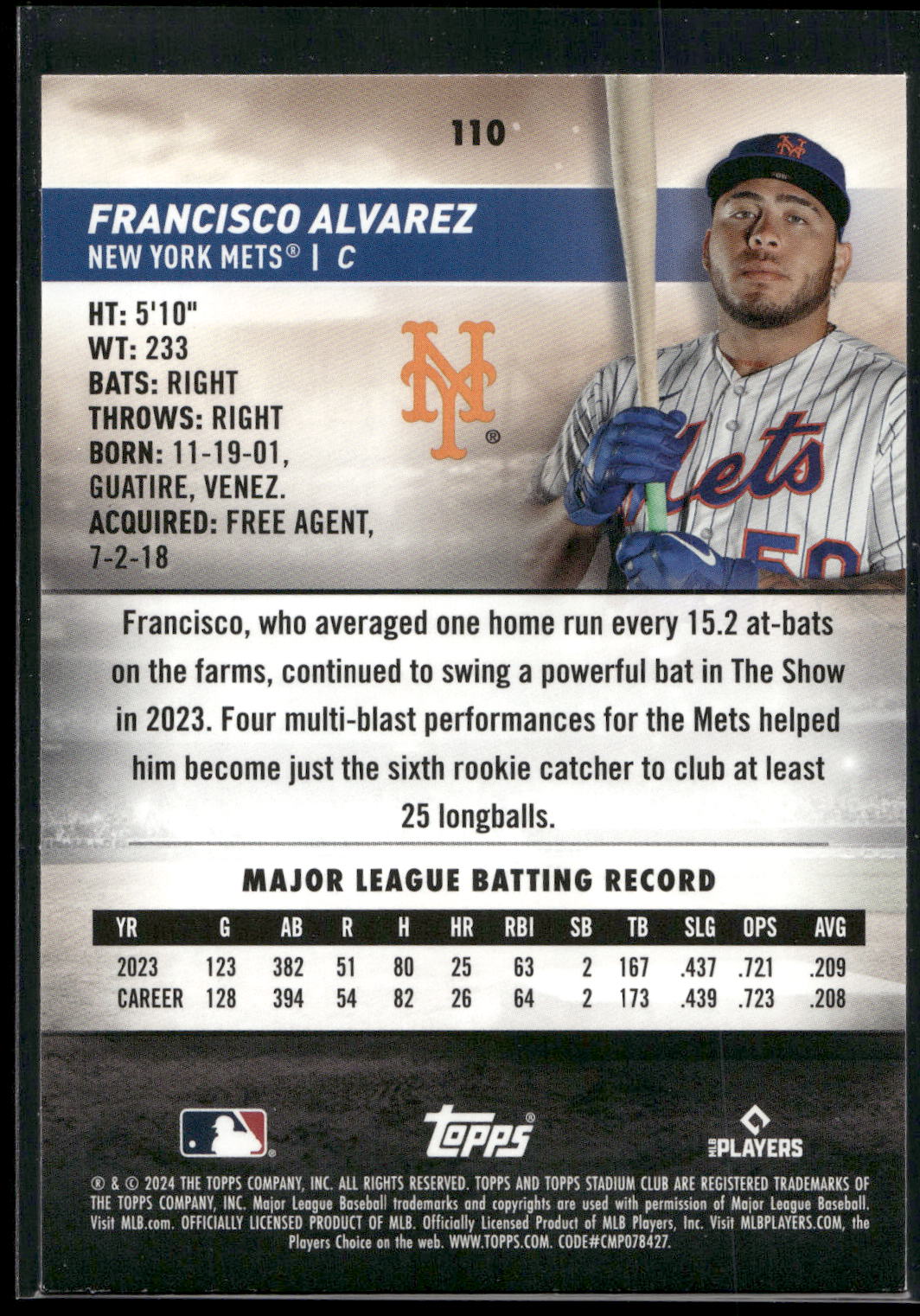 2024 Stadium Club #110 Francisco Alvarez