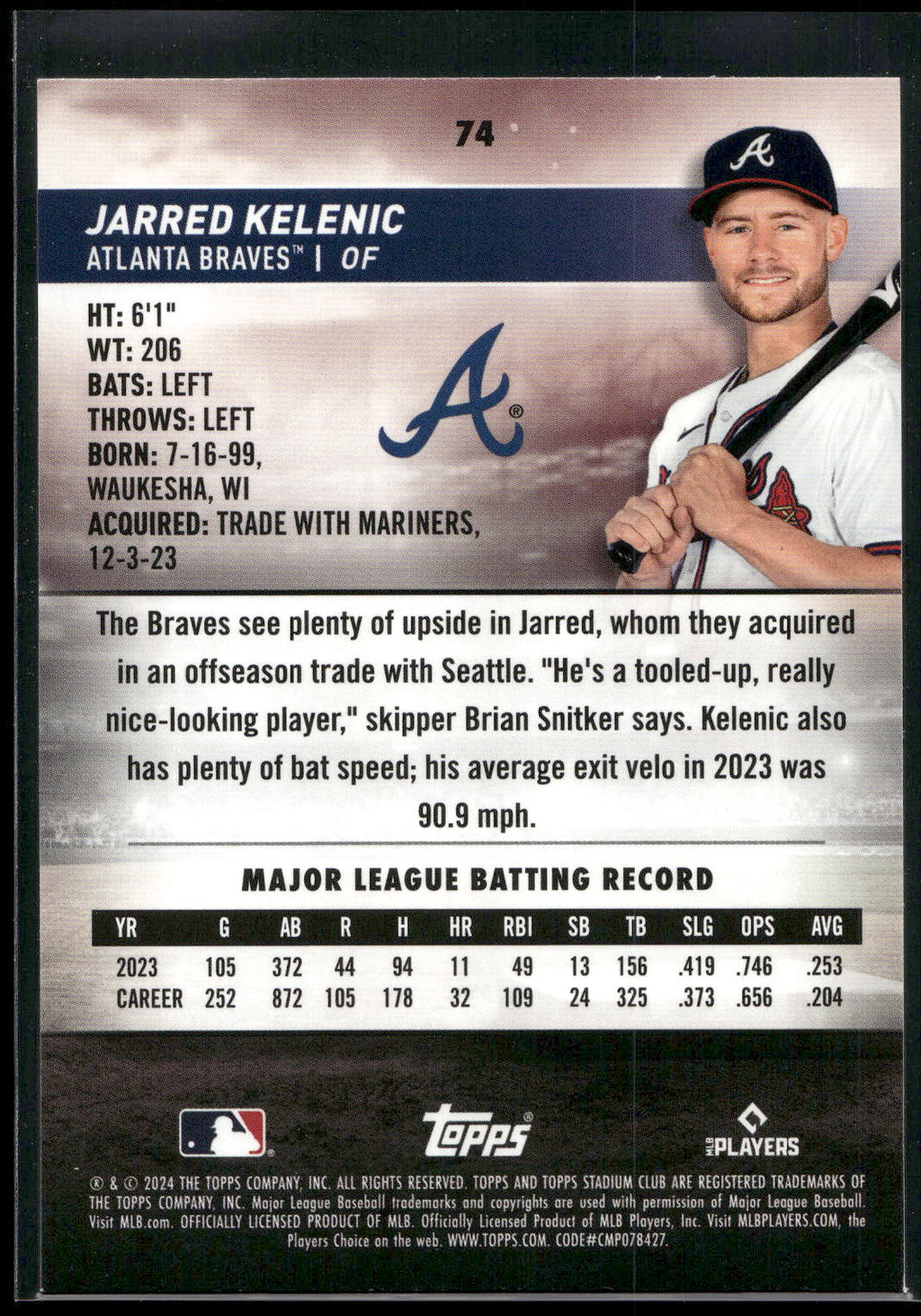 2024 Stadium Club #74 Jarred Kelenic