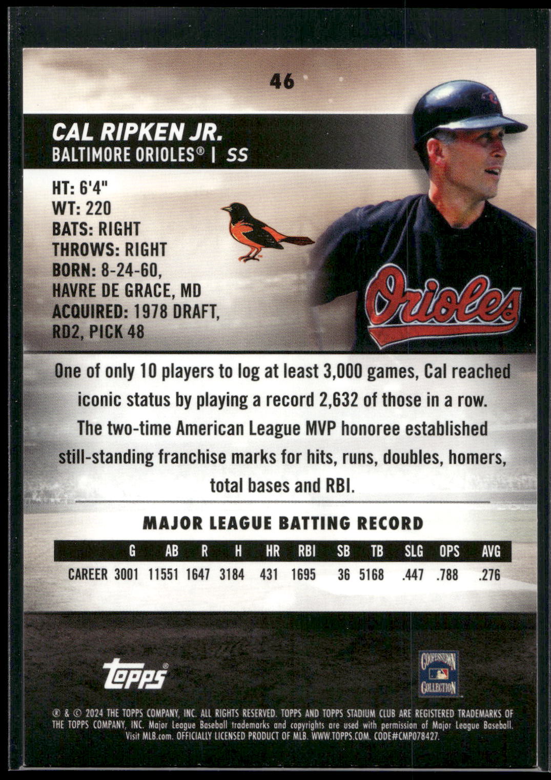 2024 Stadium Club #46 Cal Ripken Jr.