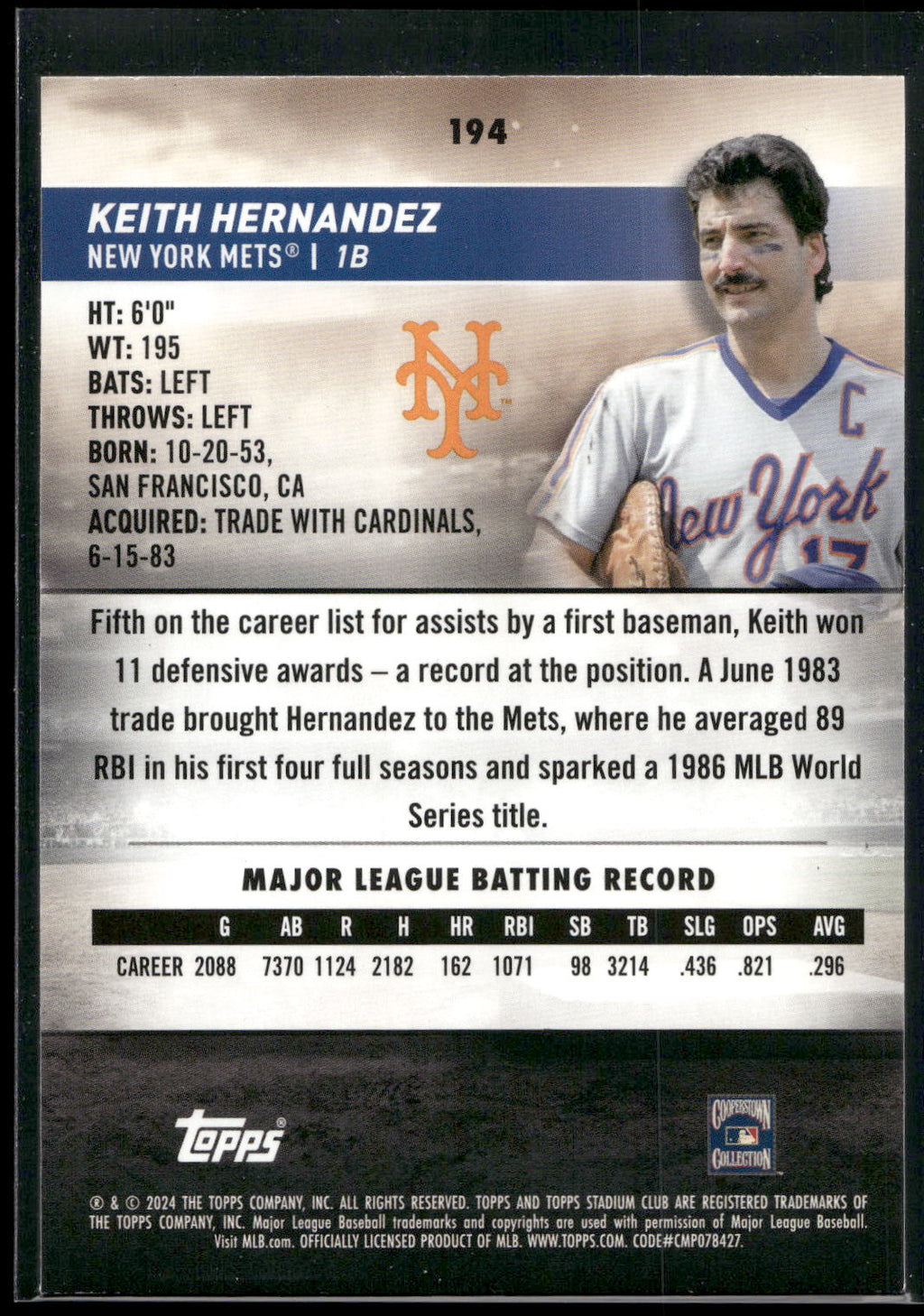 2024 Stadium Club #194 Keith Hernandez