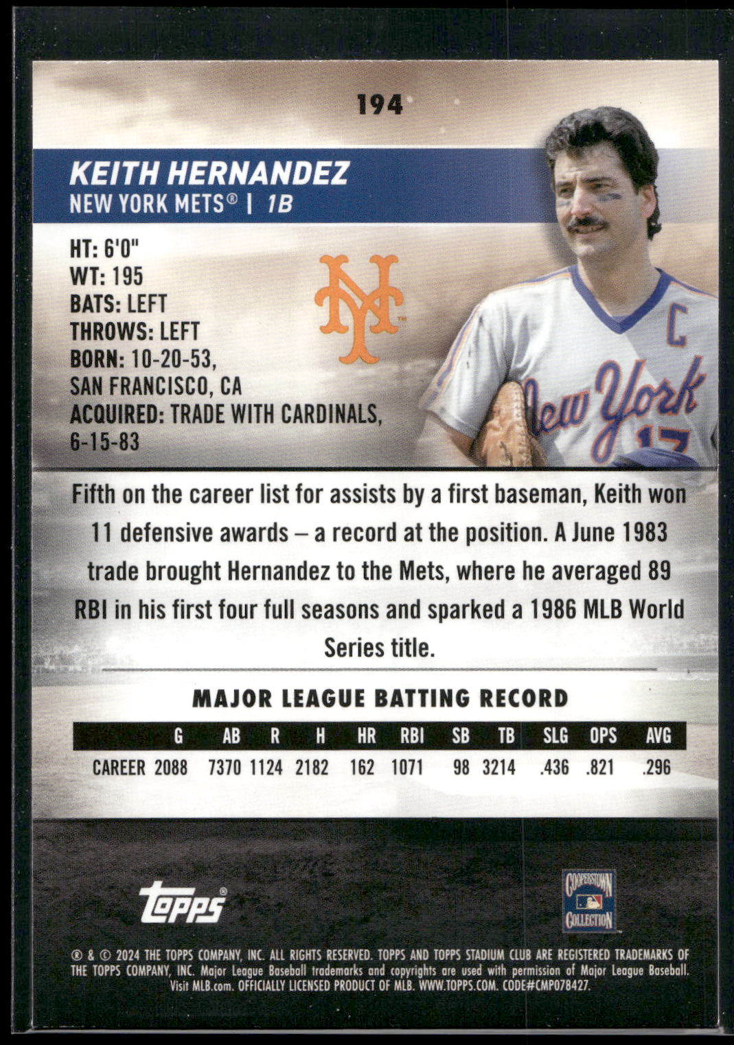 2024 Stadium Club #194 Keith Hernandez